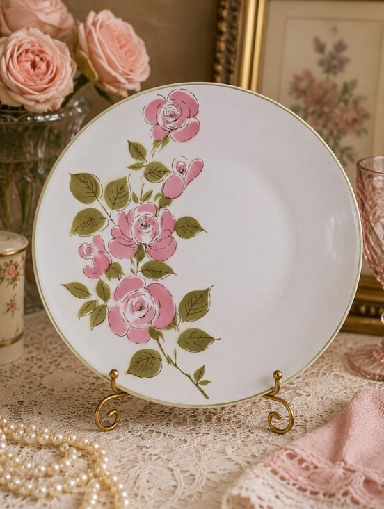 Mikasa Other - Vintage Mikasa Cera-Stone “Allura” 12” Dinner Plate Pink Roses 3146-M Japan